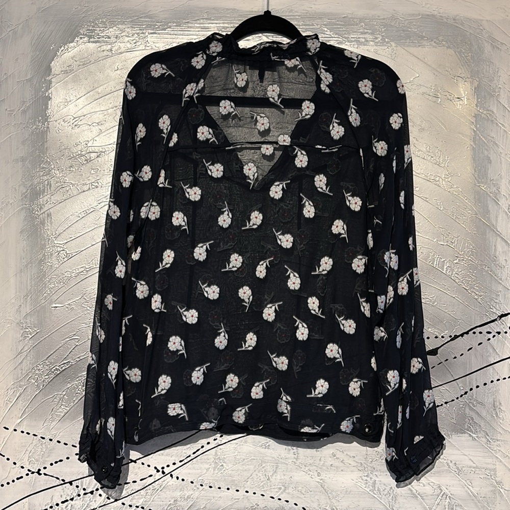 Rag & Bone Sheer Floral Silk Blouse Top Size S Blue & White - Picture 9 of 16